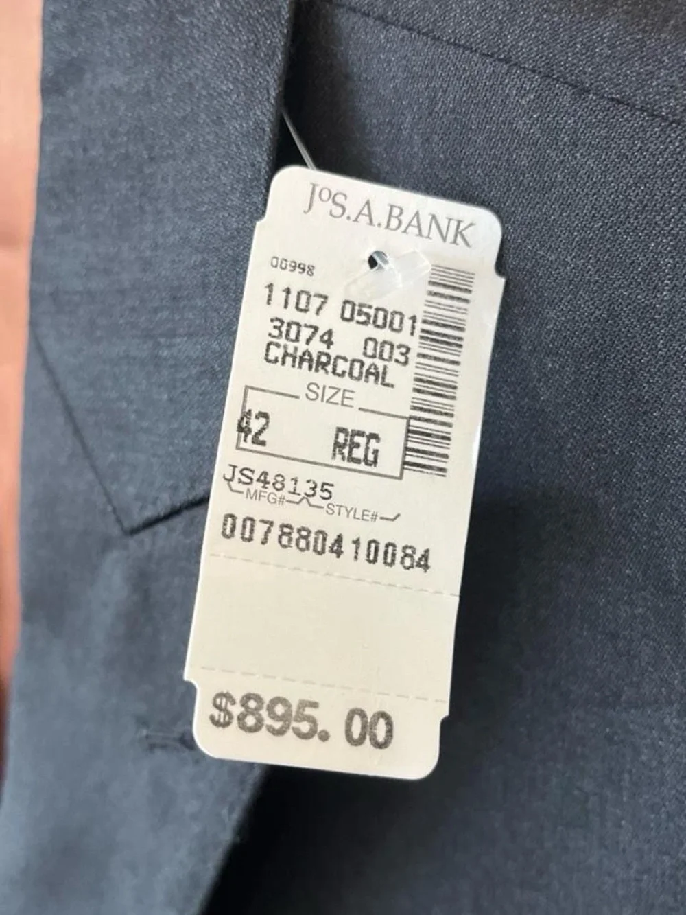 NWT JoS.A Bank Men’s Formal Charcoal Suit Jacket Size 42 Reg Vintage Luxury